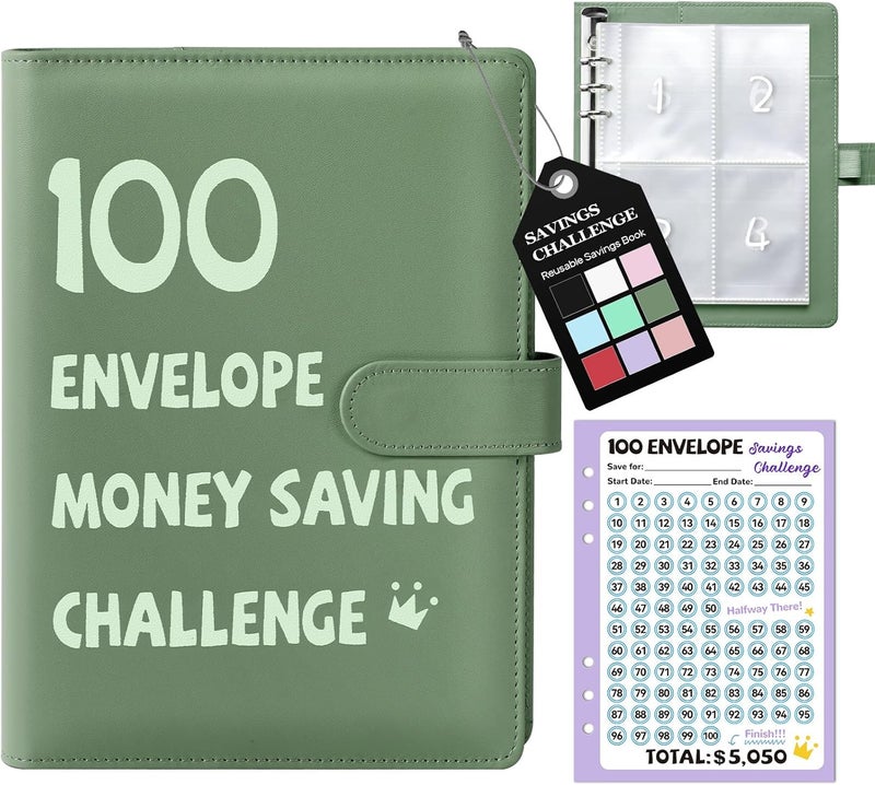 Fabmaker 100 Envelopes Money Saving Challenge Binder, A5 Savings Challenges Book with Envelopes & Reusable Tracker, Binder - Save $5050 in Fun & Motivating Way, Christmas Gifts for Teen, Mon Thanksgiving gifts - Image 1